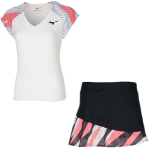 Completo Tennis Donna MIZUNO TENNIS TEE 62GA2202 01 + FLYING SKIRT GB2201 09