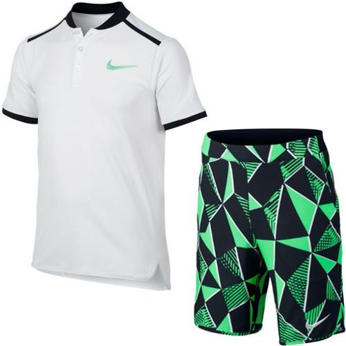 Completo Tennis Junior NIKE COURT ADVANTAGE POLO 832531 100 + FLEX ACE SHORT AOP 832532 300 - Emmecisport.com - The Sport Shop On-Line